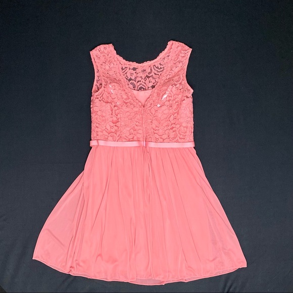 DAVID'S BRIDAL Short Lace and Mesh Dress, Parfait Color, Size 14, Style F17919 - Picture 2 of 5